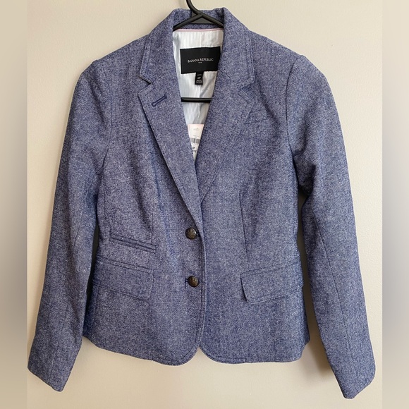 Banana Republic Jackets & Blazers - NWT Banana Republic Academy Tweed Blazer Wool Blend Blue Size 0 Petite